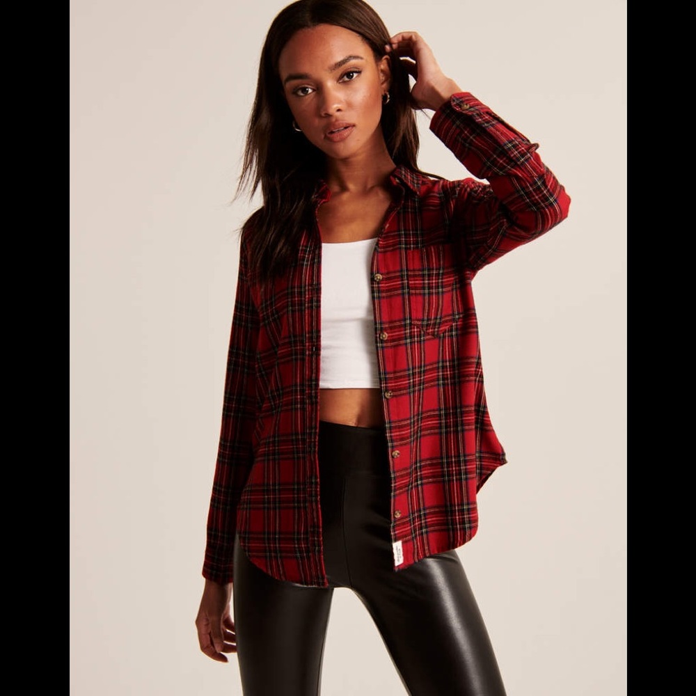 NWOT Red plaid flannel Abercrombie and Fitch a&f - Picture 2 of 8